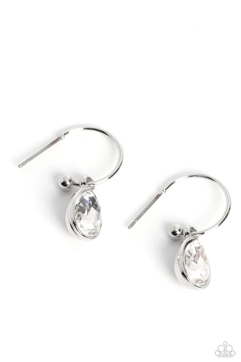 Teardrop Tassel - White Hoop Earring