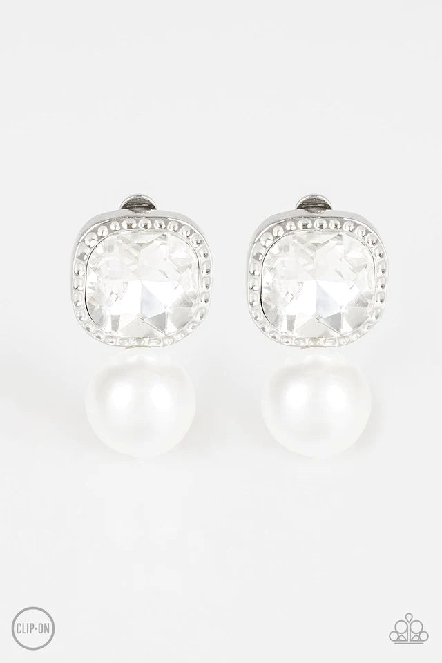 Gatsby Gleam - White Clip-On Earring
