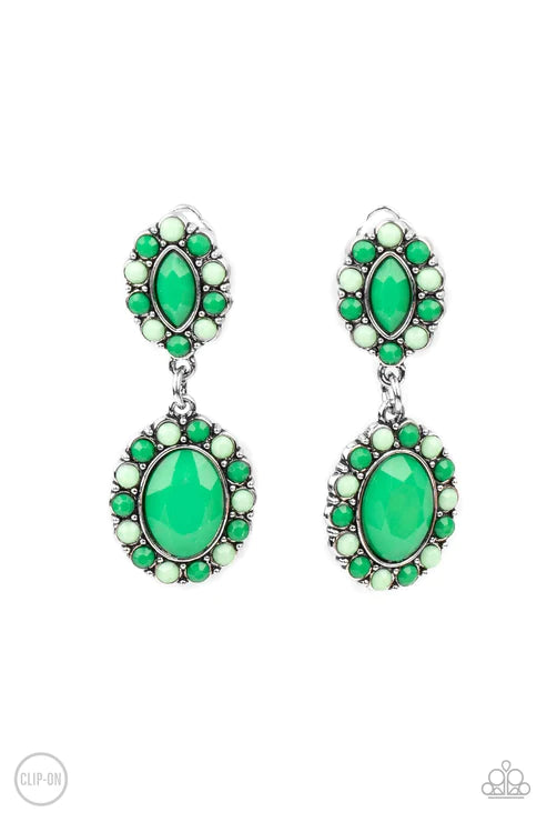 Positively Pampered - Green Clip-On Earring