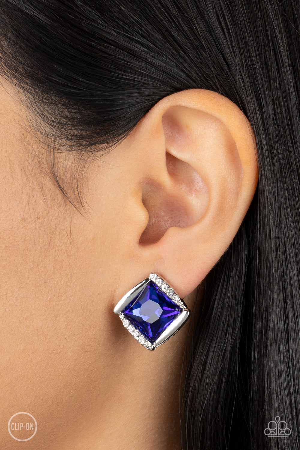 Sparkle Squared - Blue Clip-On Earring