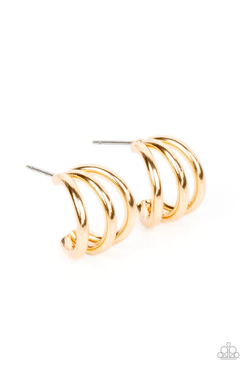 Triple Down - Gold Hoop Earring