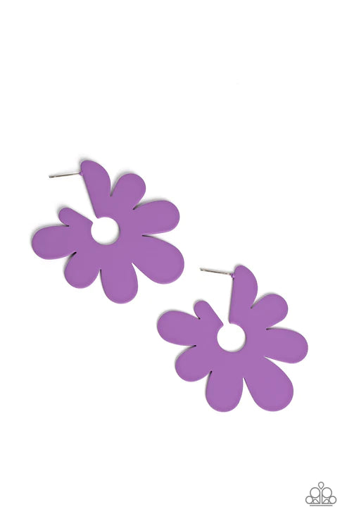 Flower Power Fantasy - Purple Hoop Earring