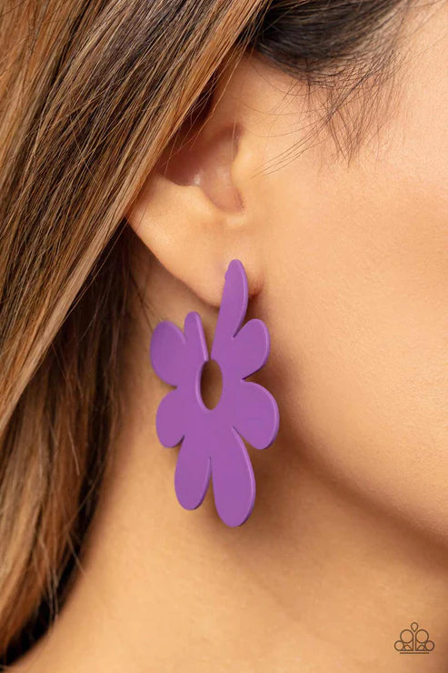 Flower Power Fantasy - Purple Hoop Earring