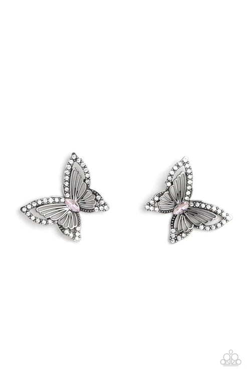 Wispy Wings - Pink Post Earring