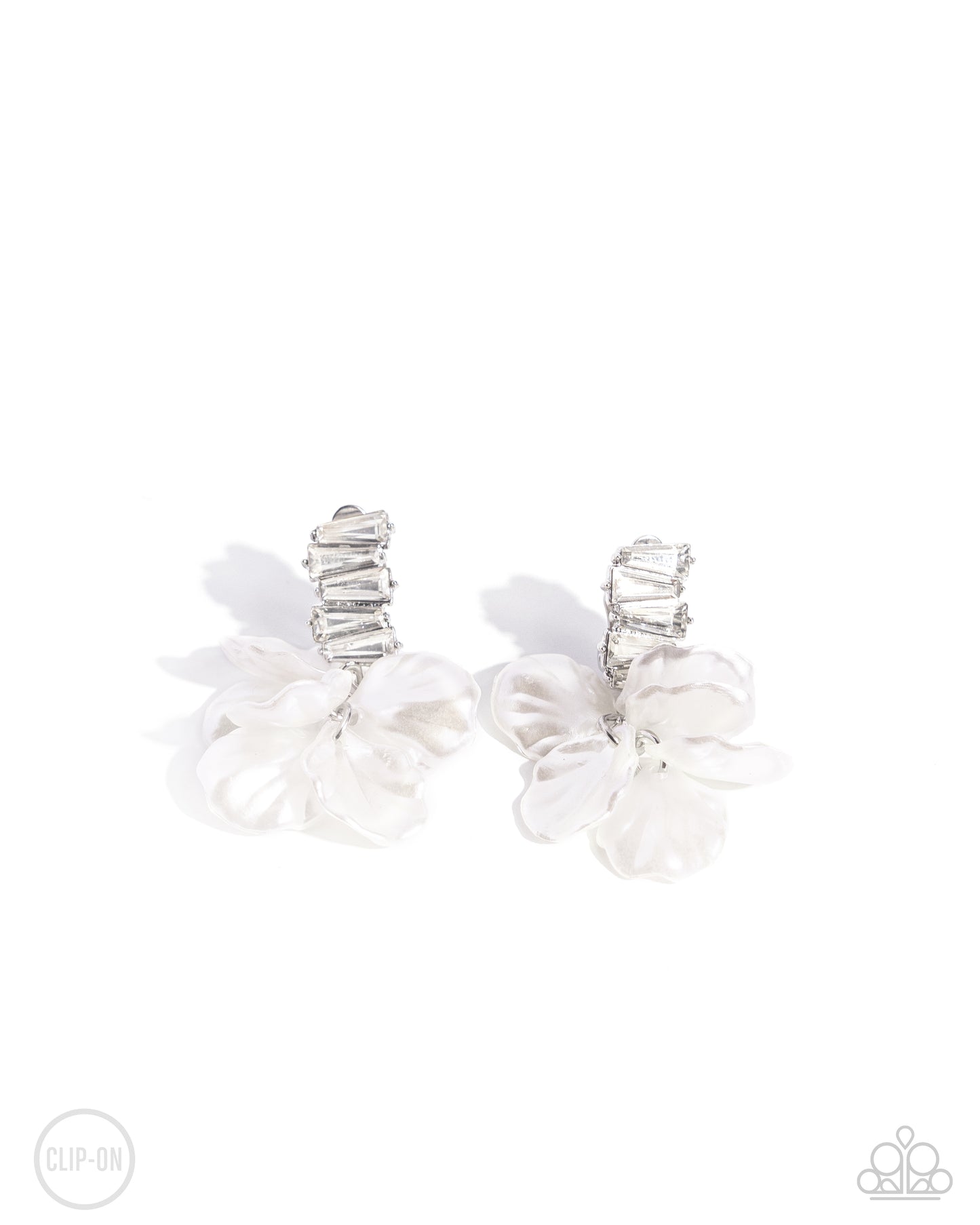 Stacked Sprigs - White Clip-On Earring