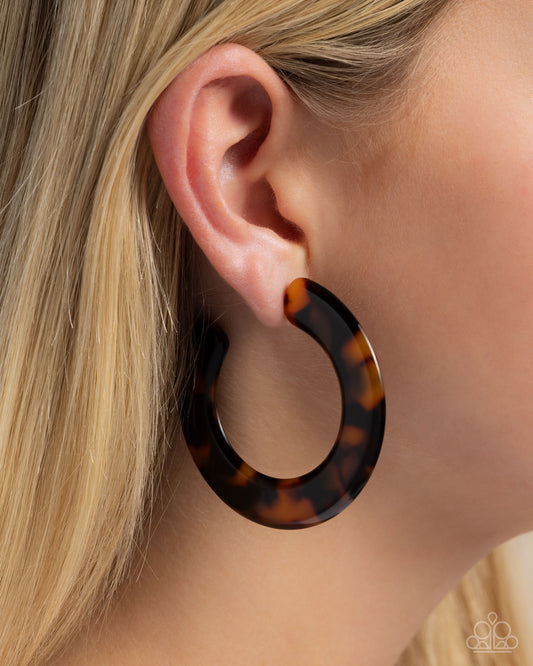 Spotted Scoop - Brown Hoop Earring