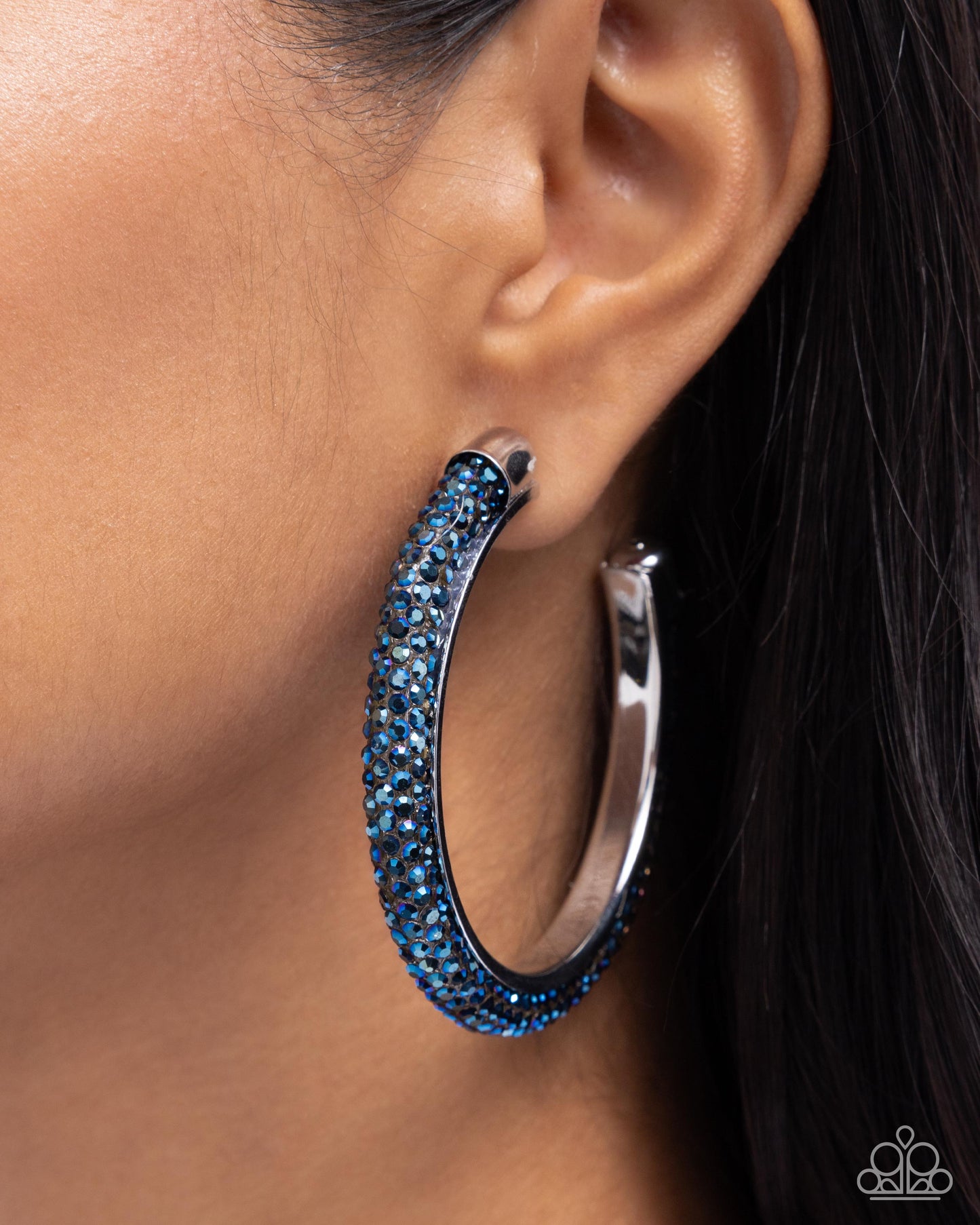 Chiseled Crescendo - Blue Hoop Earring