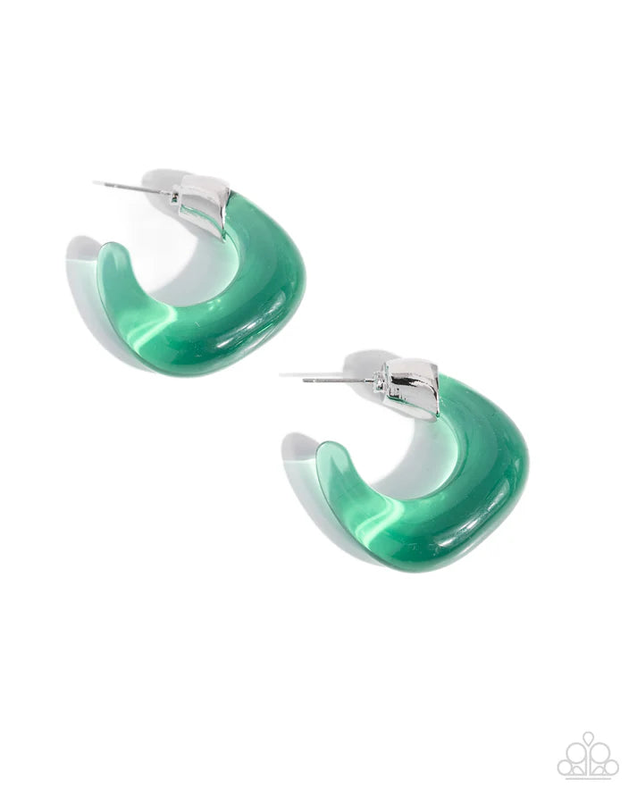 Clear Charm - Green Hoop Earring