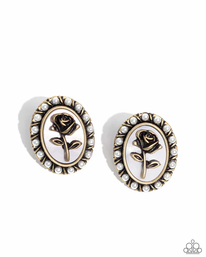 Rosy Relic - Brass Post Earring