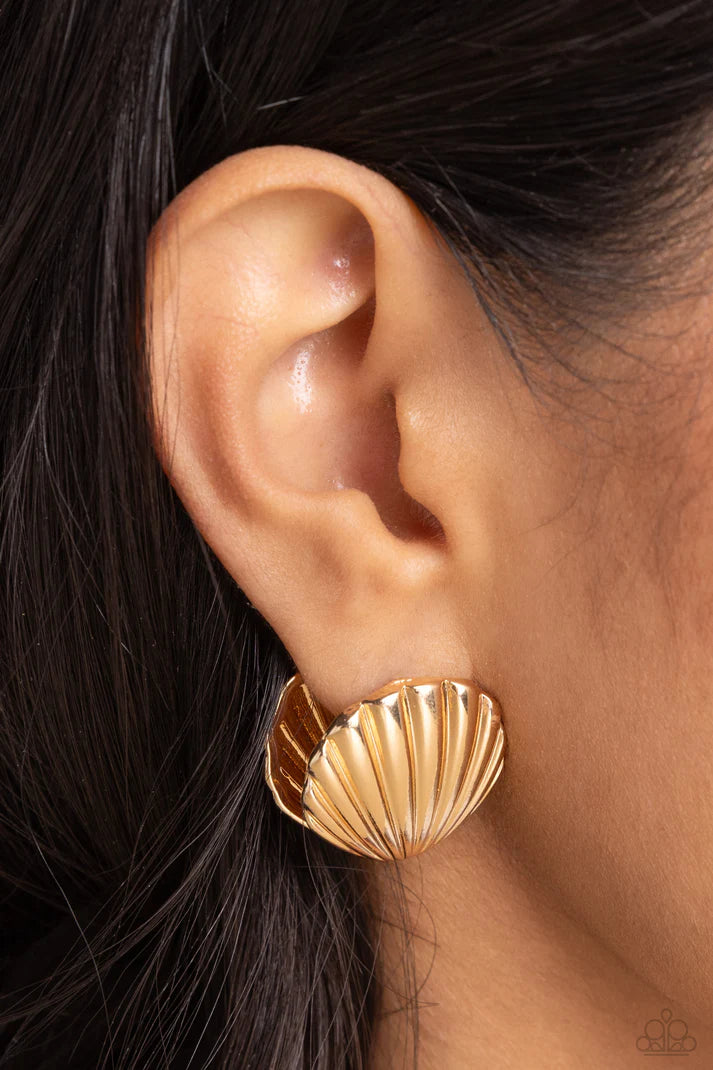 Seashell Surprise - Gold Hoops-Hinge