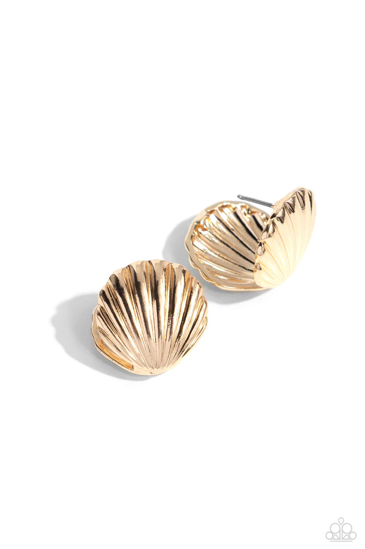 Seashell Surprise - Gold Hoops-Hinge