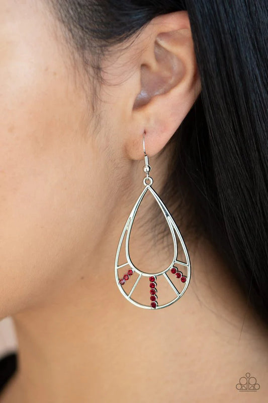 Line Crossing Sparkle - Red Earring