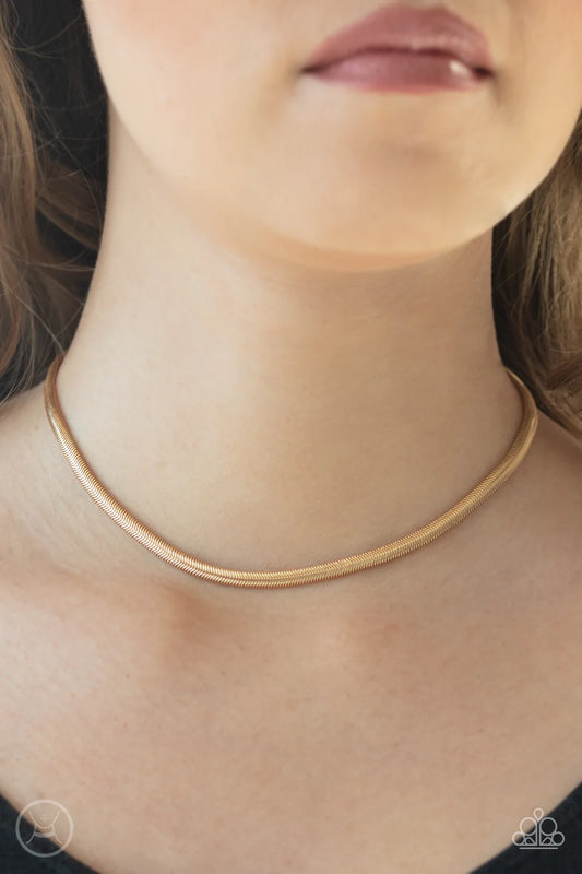 Flat Out Fierce - Gold Choker Necklace