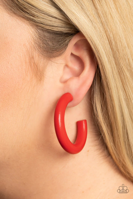 Woodsy Wonder - Red Hoop Earring