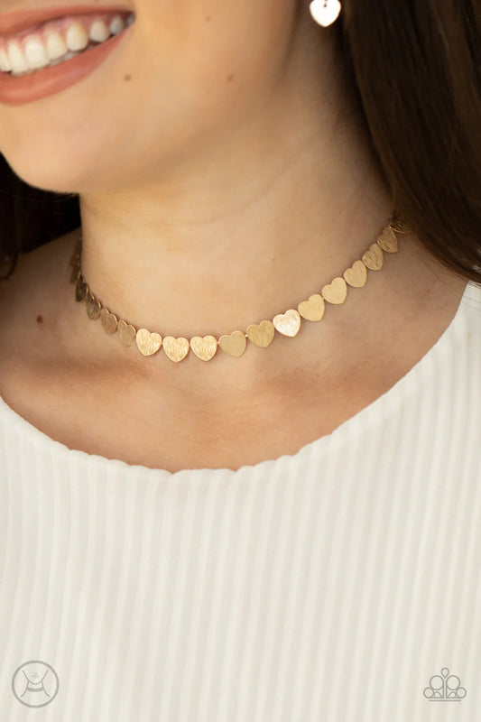 Playing HEART To Get - Gold Choker Necklace