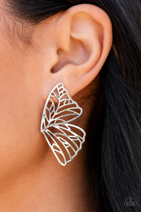 Butterfly Frills - Silver Post Earring