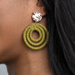 Whimsically Wicker - Green Clip-On Earring