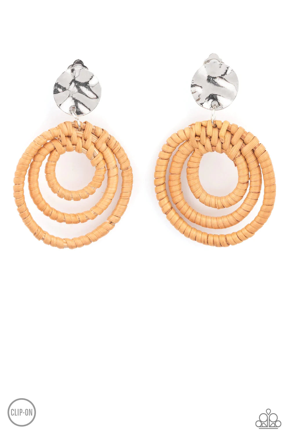 Whimsically Wicker - Brown Clip-On Earring