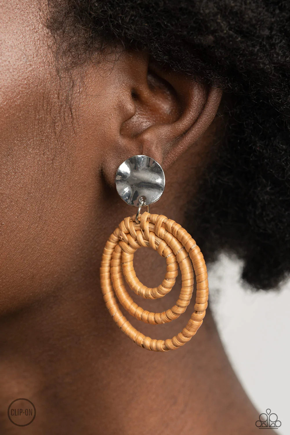 Whimsically Wicker - Brown Clip-On Earring