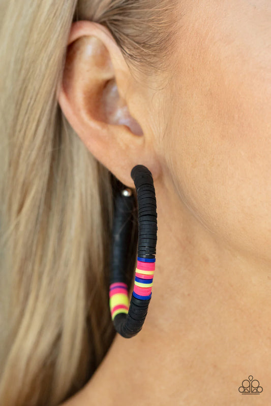 Colorfully Contagious - Black Hoop Earring