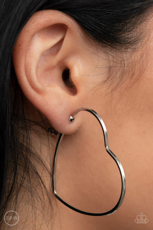 Harmonious Hearts - Silver Clip-On Earring