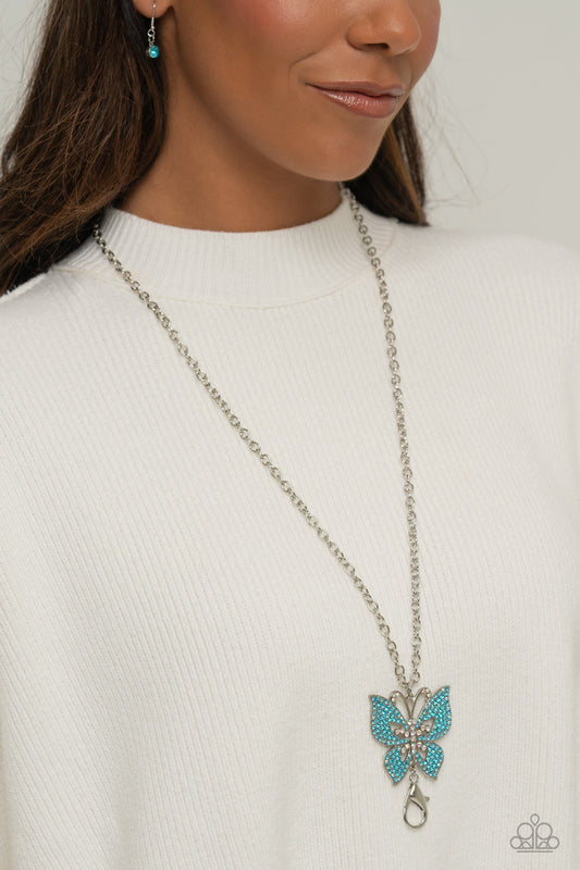 Blinged-Out Breeze - Blue Lanyard Necklace