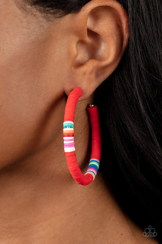 Colorfully Contagious - Red Hoop Earring