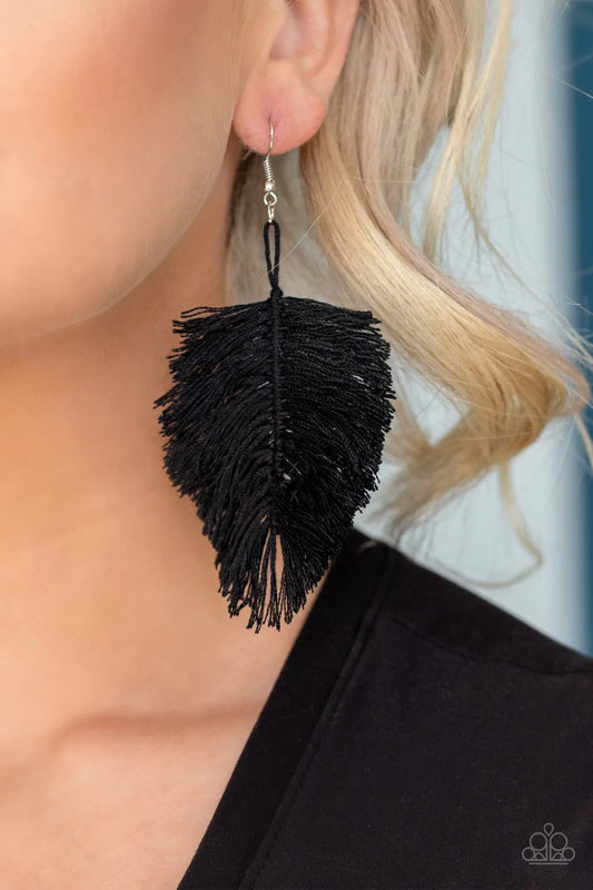 Hanging by a Thread - Black Earring